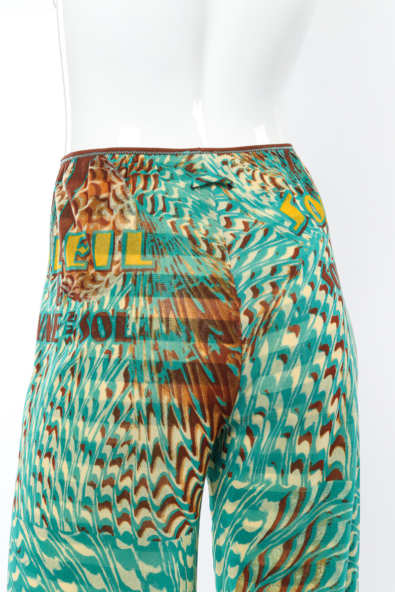 Vintage Jean Paul Gaultier Soleil Sea Scape Print Mesh Pants back view closeup on mannequin @Recessla