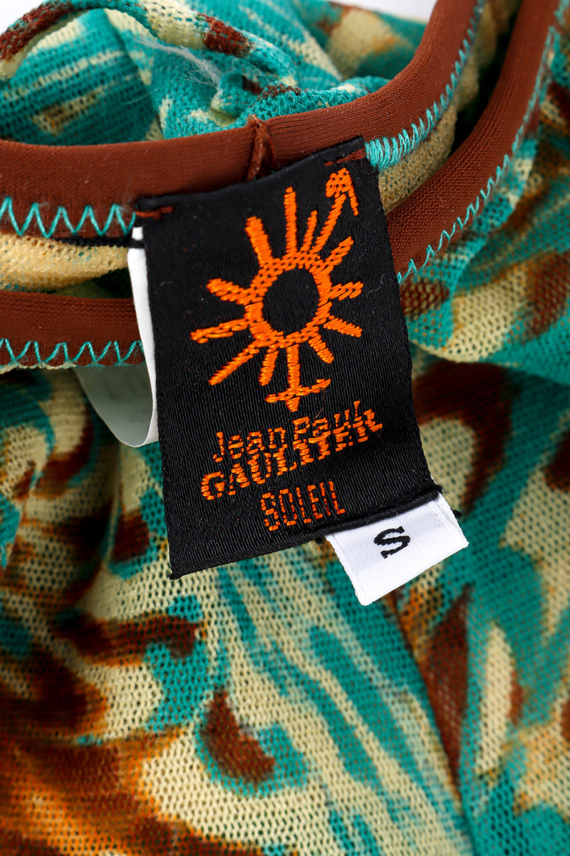 Vintage Jean Paul Gaultier Soleil Sea Scape Print Mesh Pants label closeup @Recessla