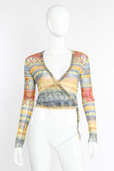 Vintage Jean Paul Gaultier Currency Mesh Wrap Top front view on mannequin @Recessla