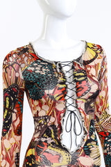 Jean Paul Gaultier Lace Up Butterfly Mesh Top front on mannequin closeup @recess la