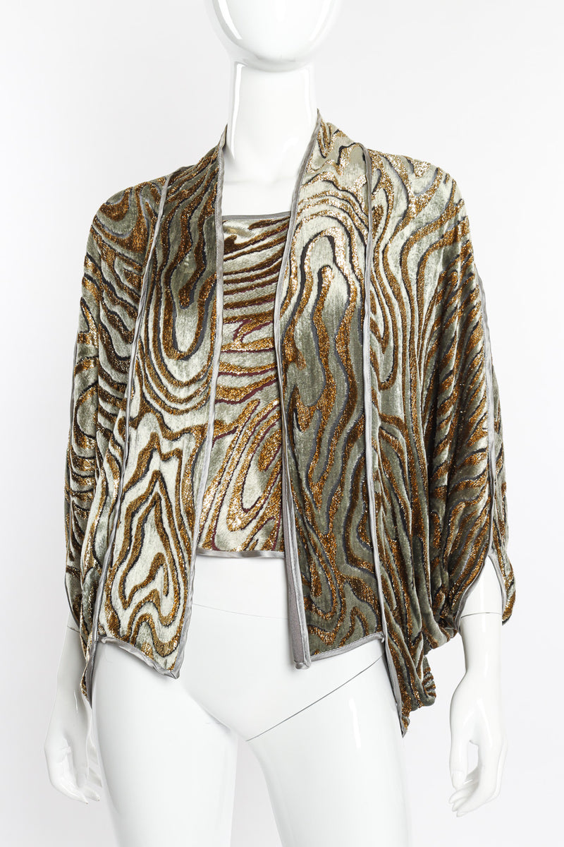 Vintage Janice Wainwright Metallic Burnout Jacket and Tank Set front on mannequin closeup @recessla