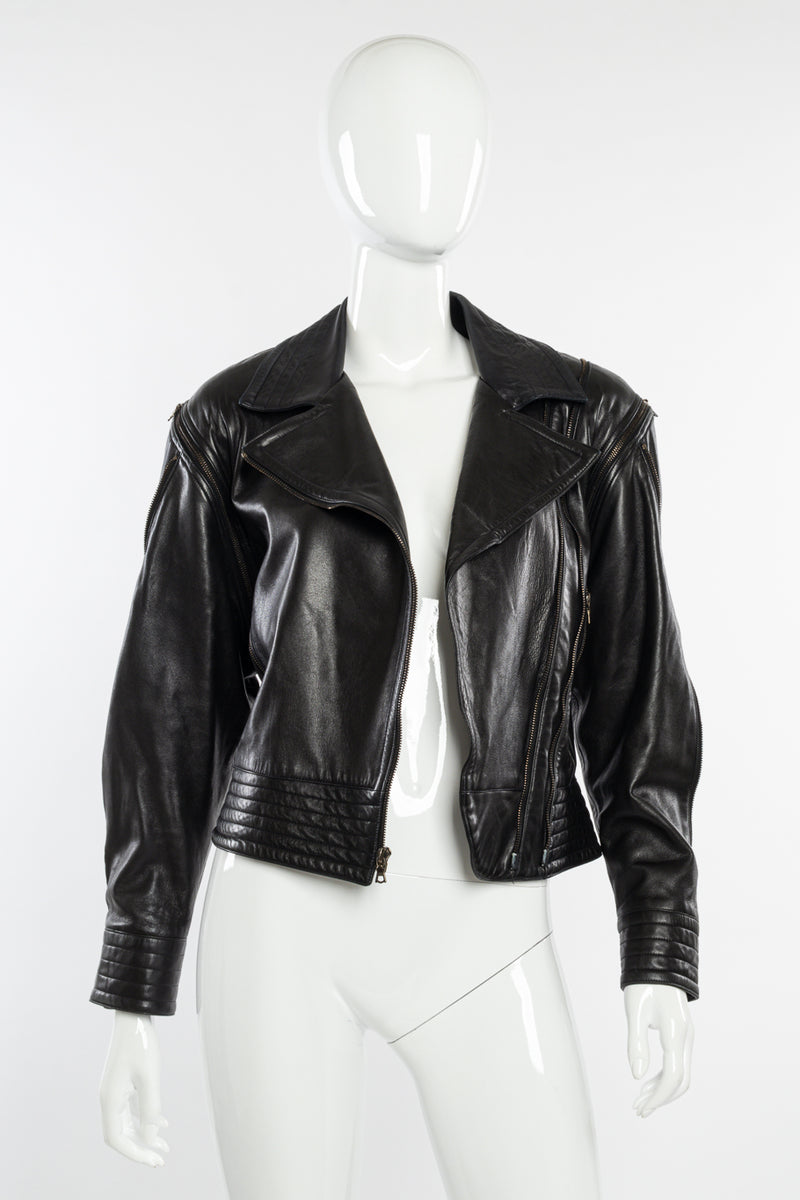 Vintage John Michael Convertible Leather Moto Jacket front on mannequin open @recessla