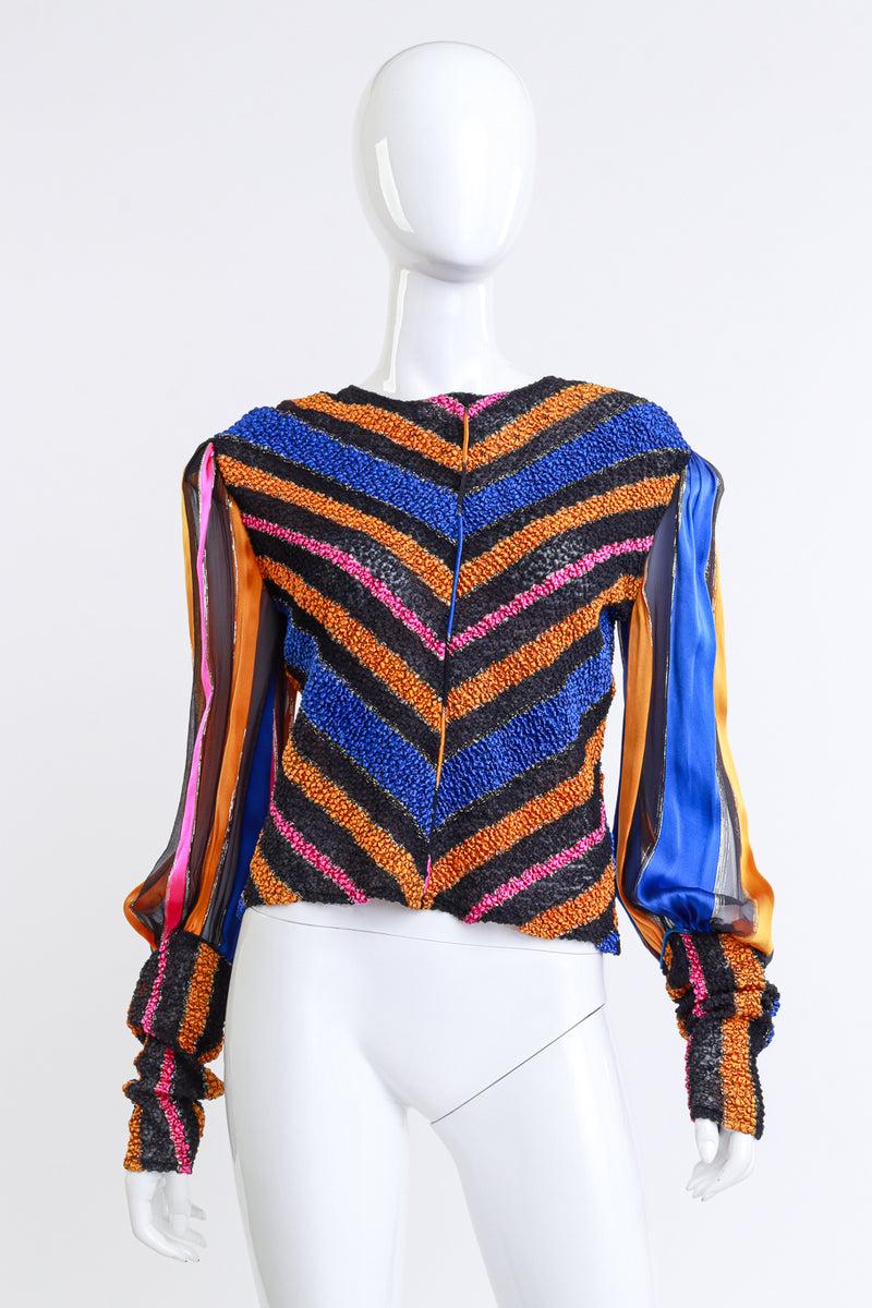 Vintage Judith Hornby Shirred Chevron Stripe Top front on mannequin @recess la