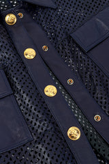 Julian K Navy Perforated Leather Jacket closure @RECESS LA