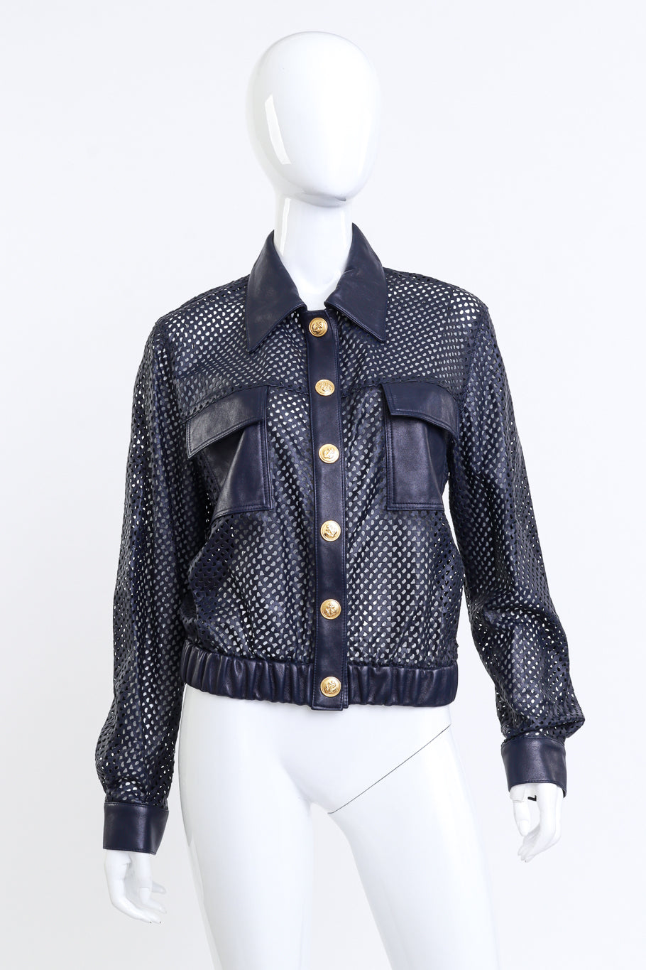 Julian K Navy Perforated Leather Jacket on mannequin @RECESS LA