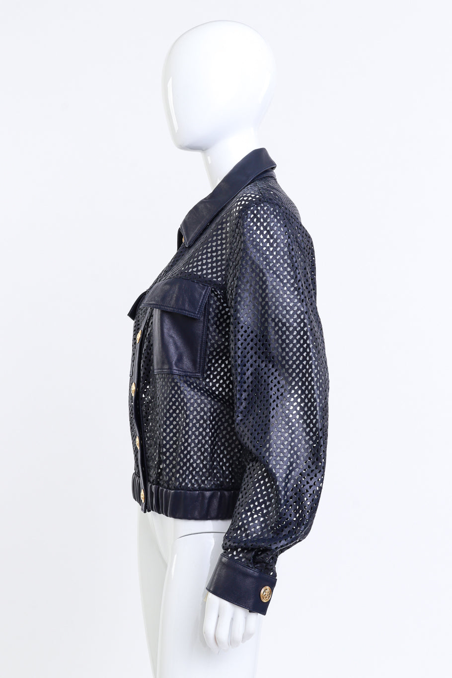 Julian K Navy Perforated Leather Jacket on mannequin @RECESS LA