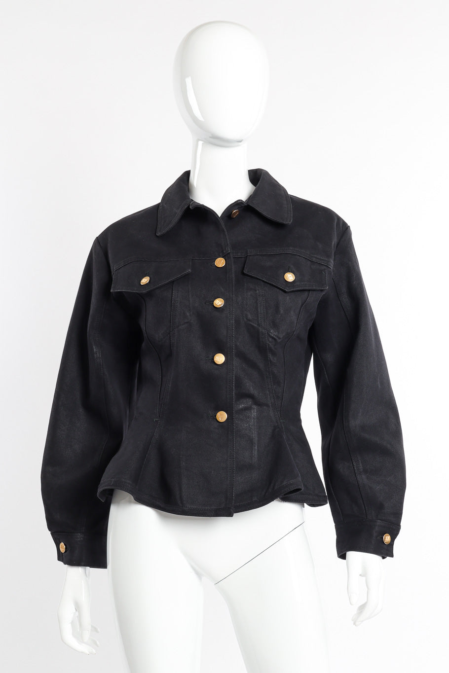 Junior Gaultier Denim Peplum Jacket front on mannequin @recessla