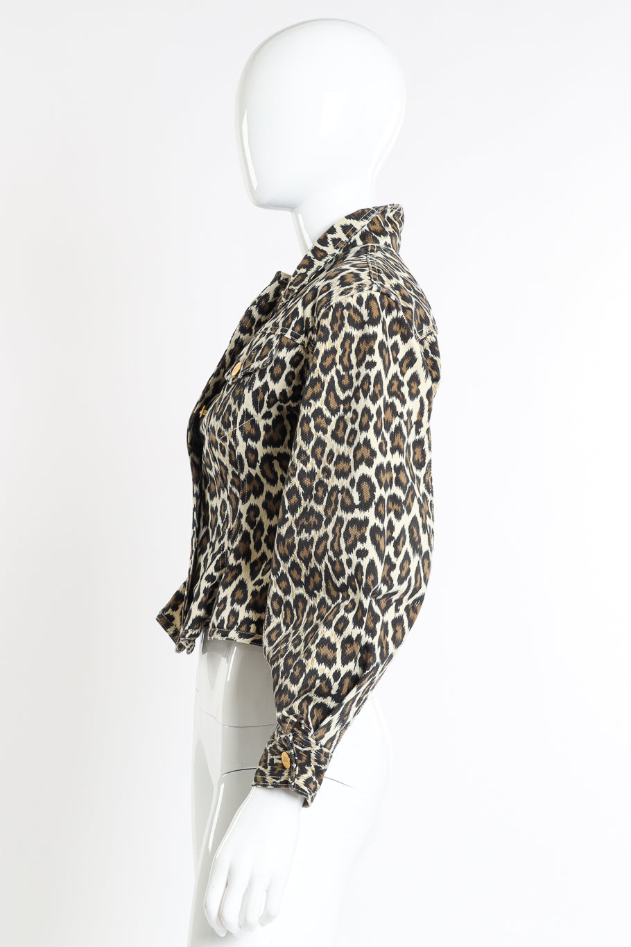 Vintage Junior Gaultier Leopard Denim Peplum Jacket side on mannequin @recessla