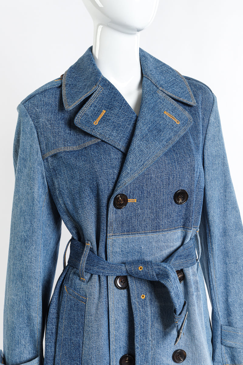 Junya Watanabe Indigo Denim Trench Coat front on mannequin closeup @recess la