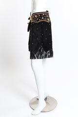 Vintage Katherine Baumann Studded Suede Fringe Skirt Belt side on mannequin @recess la