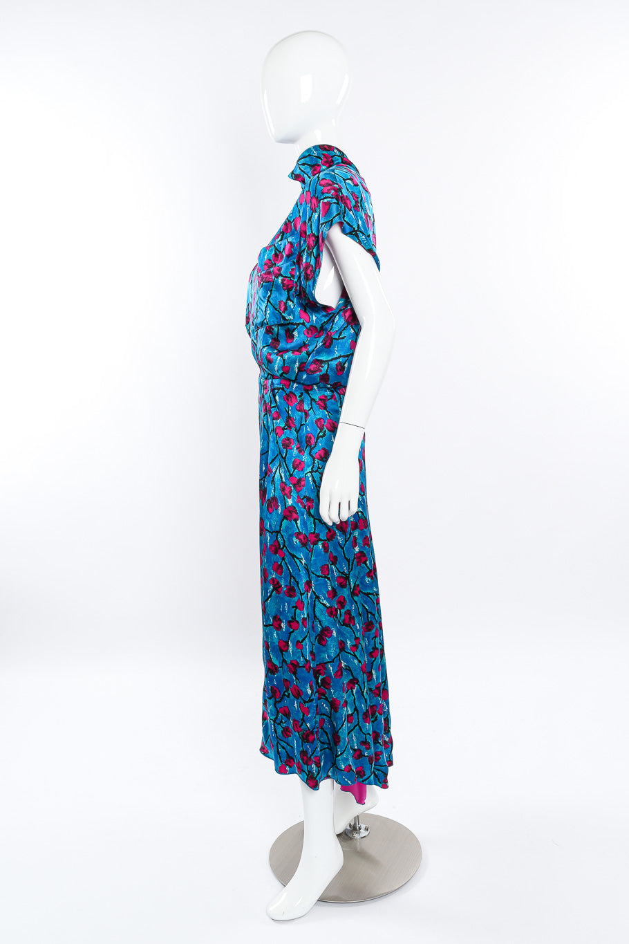 Vintage Karl Lagerfeld Floral Silk Midi Dress side view on mannequin @Recessla 