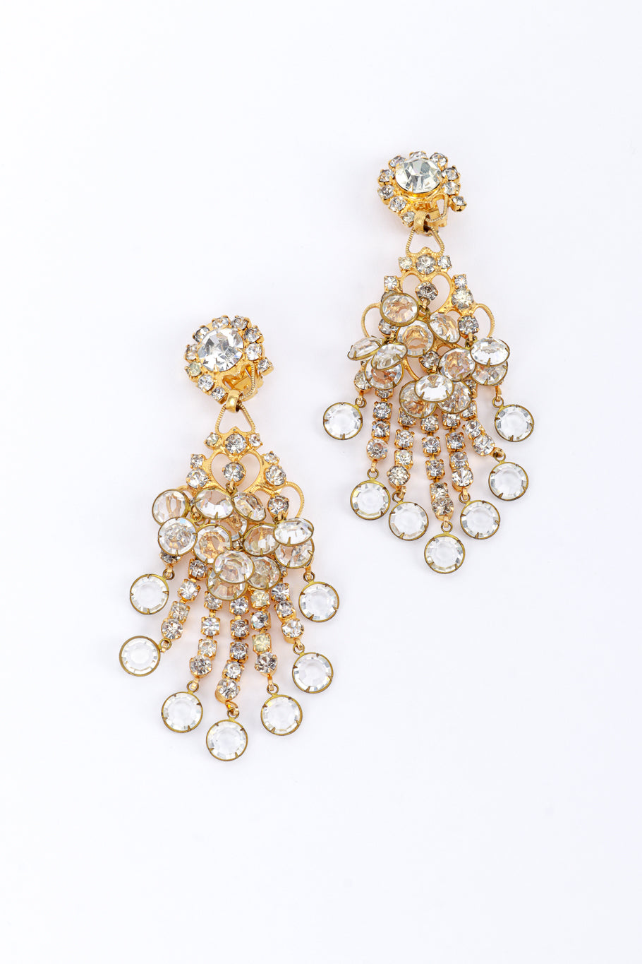 Kenneth Jay Lane Crystal Pool Of Light Drop Earrings front flat @RECESS LA