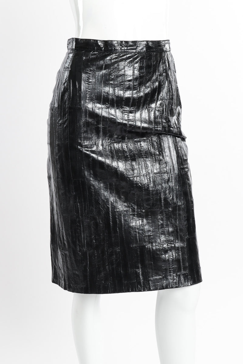 Vintage Krizia Eel Patent Leather Skirt front view on mannequin closeup @recessla