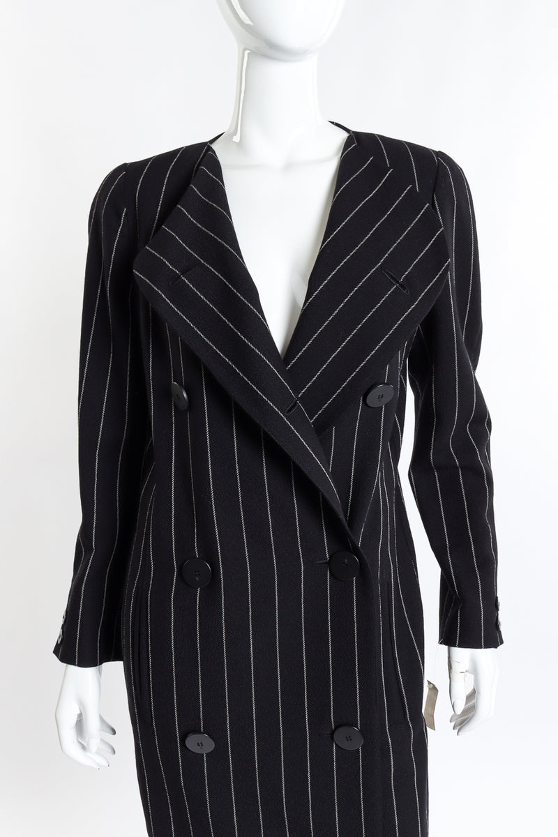 Vintage Krizia Pinstripe Double Breasted Blazer Dress front on mannequin closeup @recess la