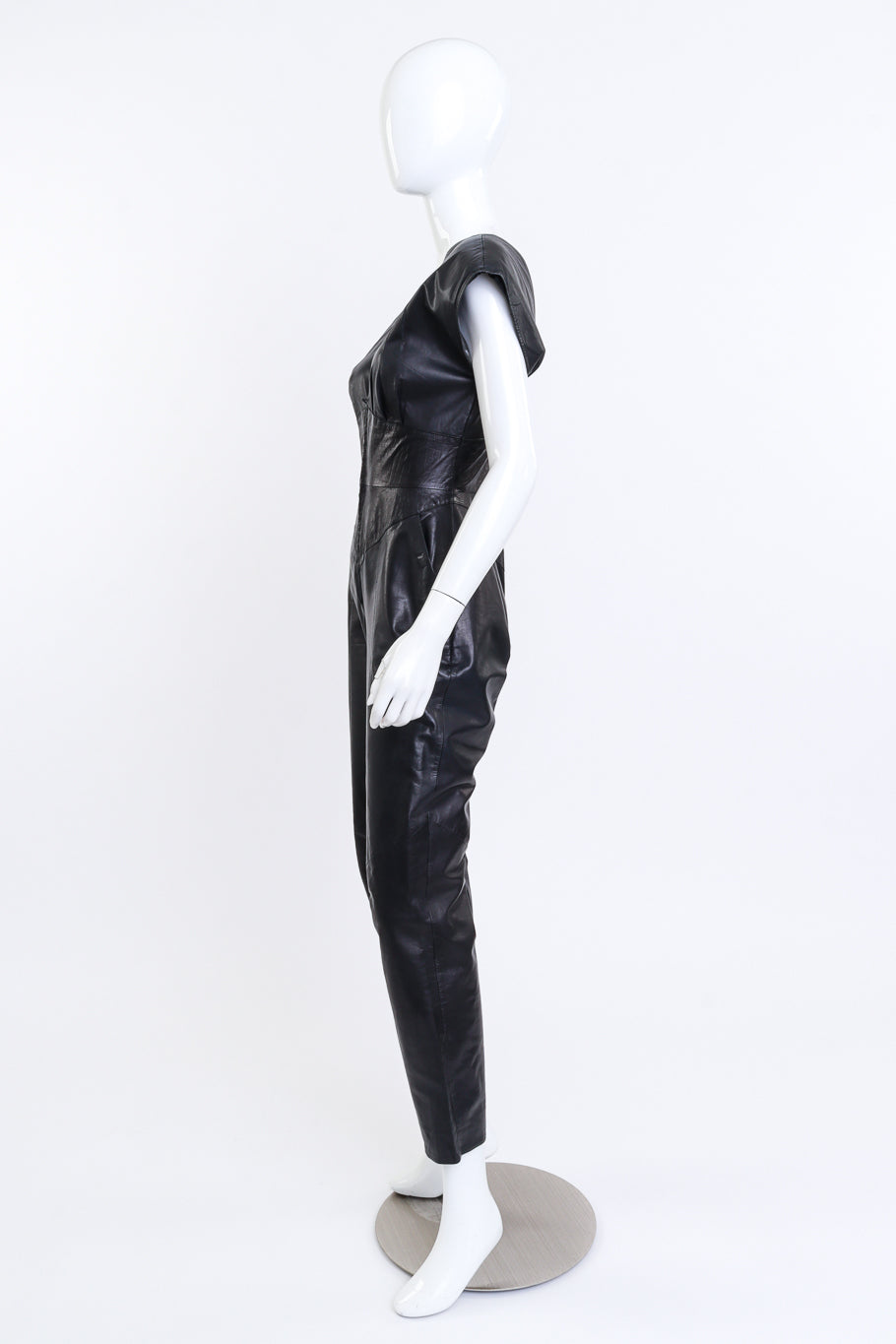 Vintage Karen Okada Croc Embossed Leather Jumpsuit side on mannequin @recess la