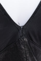 Vintage Karen Okada Croc Embossed Leather Jumpsuit loose seam closeup @recess la