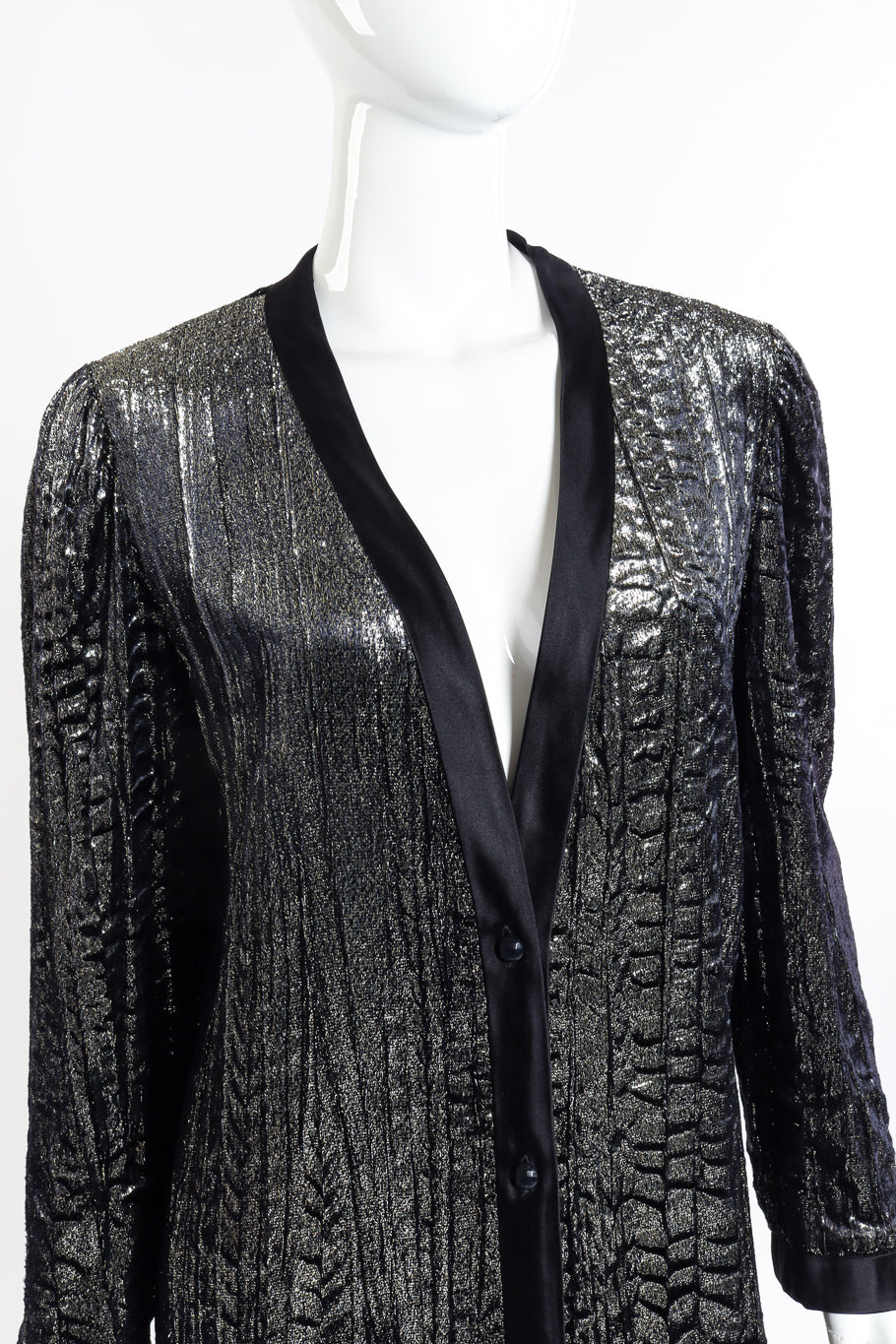 Vintage Lanvin Tinsel Velvet Duster front on mannequin closeup @recessla