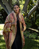 Vintage Les Habitudes Draped Brocade Cocoon Coat on model @recessla