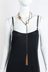 Lanvin Barrel Pendant Lariat Necklace on mannequin @recessla