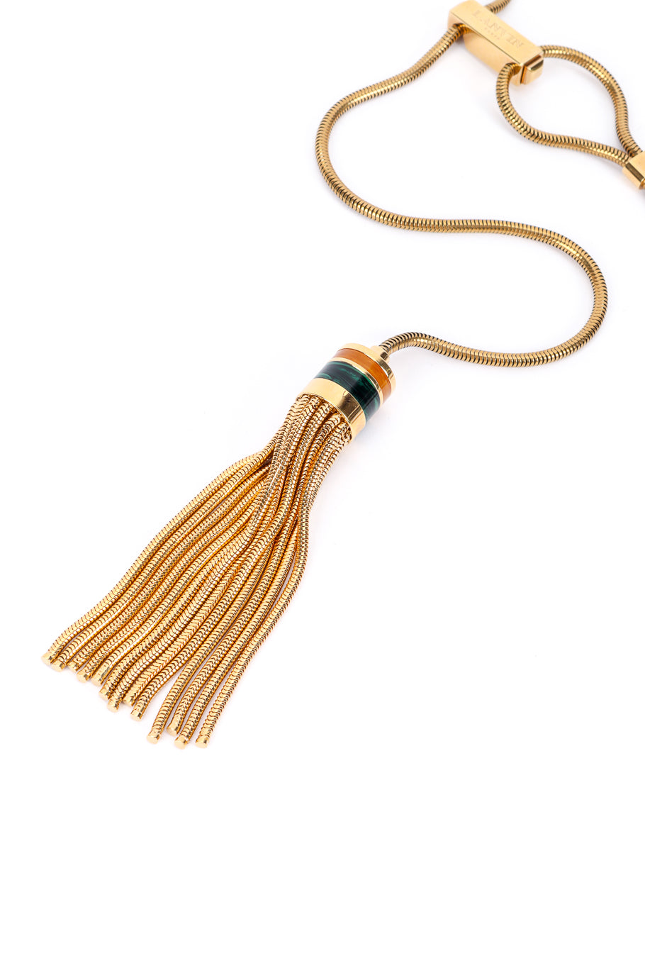 Lanvin Barrel Pendant Lariat Necklace fringe pendant closeup @recessla