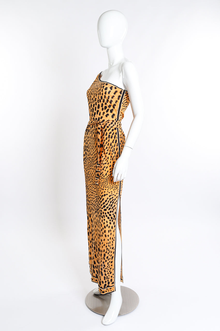 Vintage Leonard One Shoulder Cheetah Print Dress & Sash side on mannequin @recess la