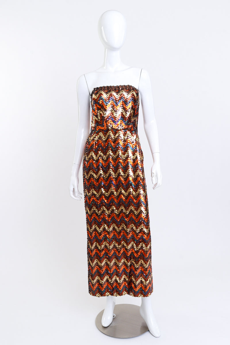 Vintage Lilli Diamond Strapless Chevron Sequin Dress front on mannequin @recess la