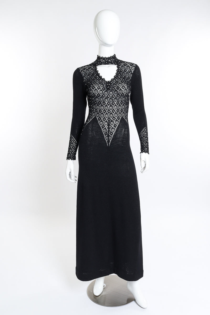 Vintage Lillie Rubin Crochet Crystal Knit Dress front on mannequin @recess la