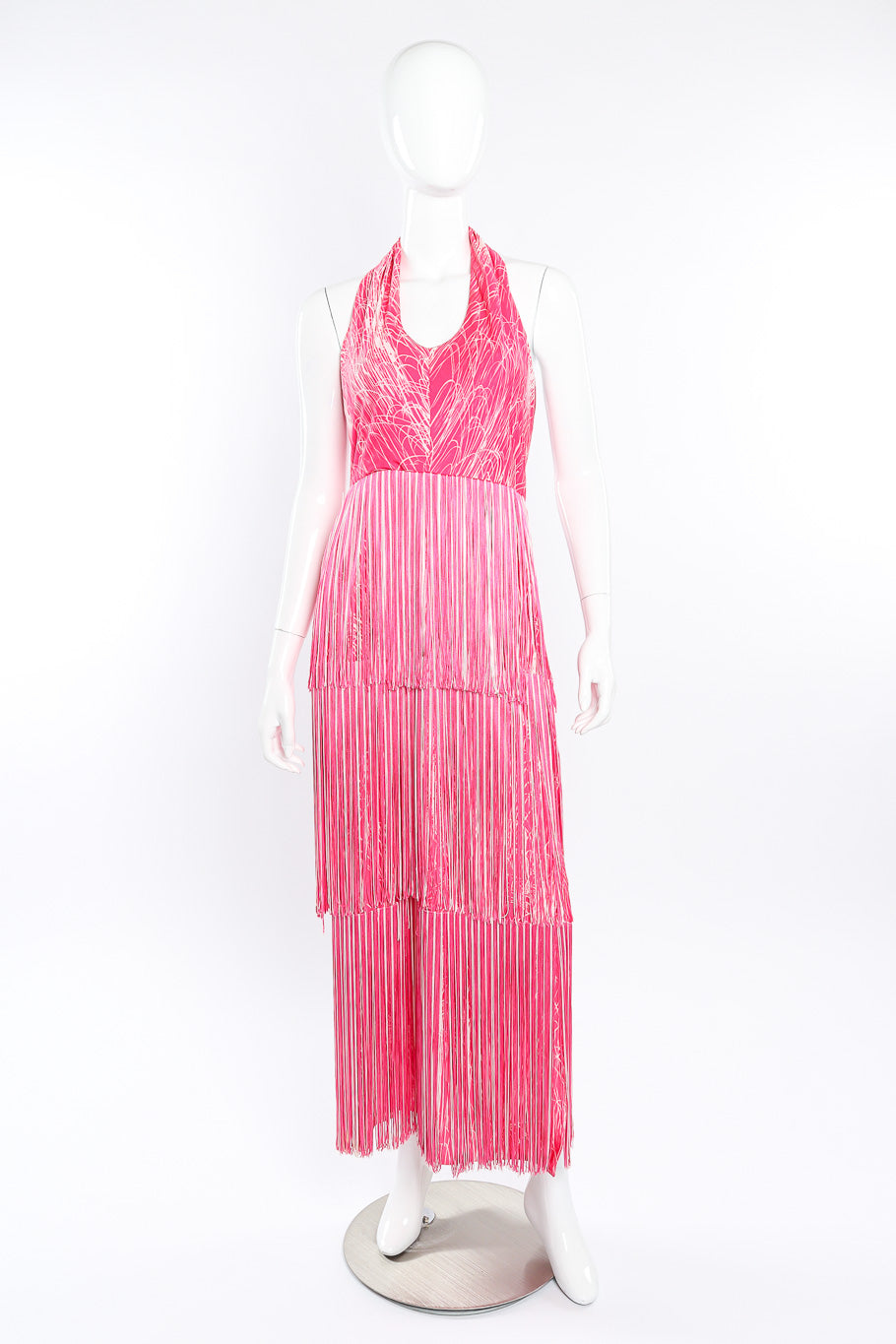 Vintage Lilli Diamond Halter Fringe Dress, Shawl & Belt Set front view on mannequin @Recessla