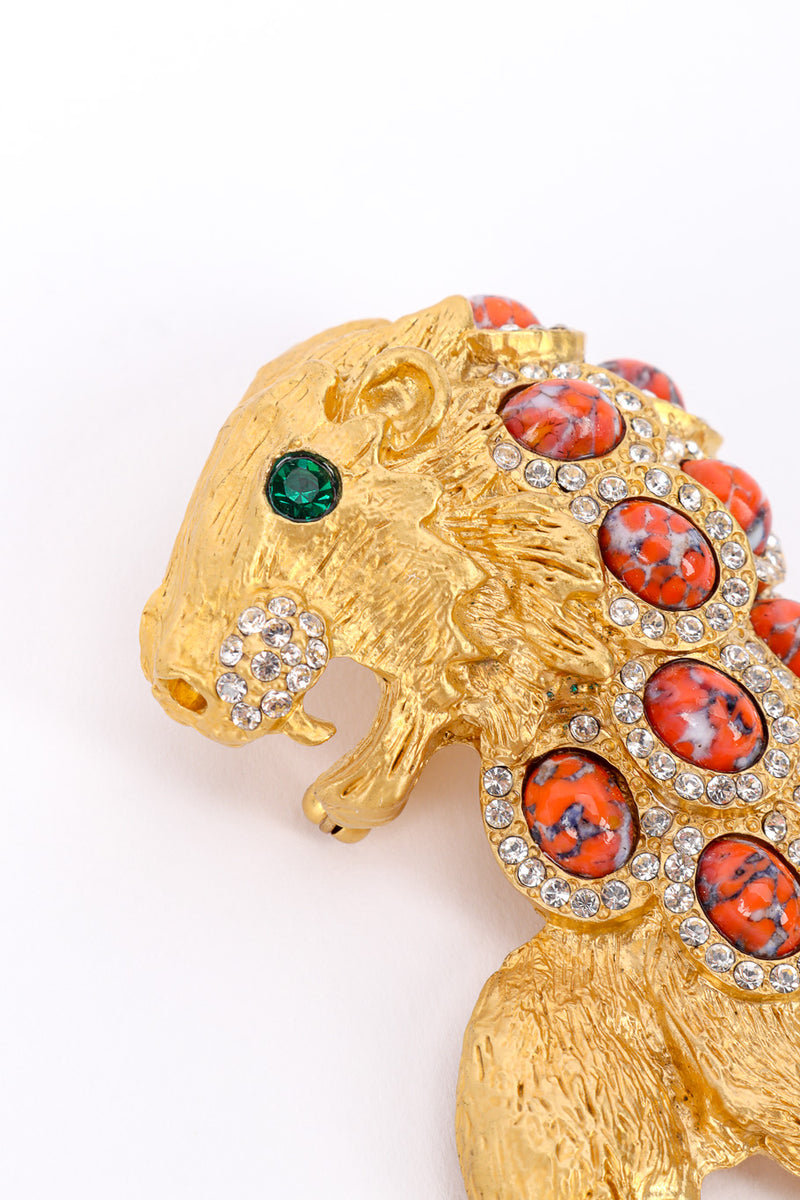 Vintage Kenneth Jay Lane Crystal and Stone Lion Brooch lion head closeup @recessla