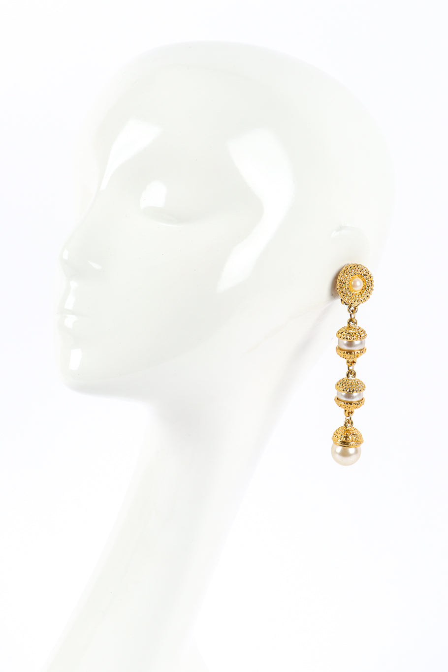 Vintage Pearl Barrel Drop Earrings on mannequin @recessla