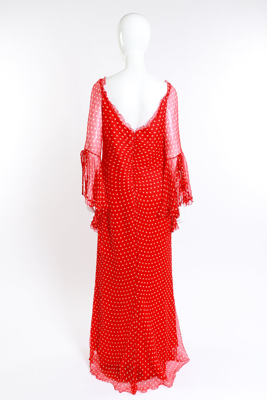 Vintage Bellville Sassoon Polka Dot Silk Chiffon Gown back on mannequin @recess la