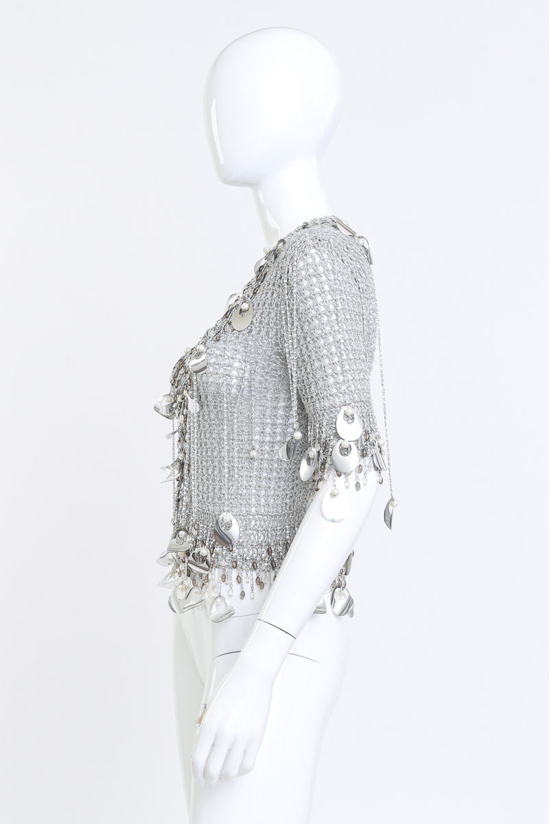 Loris Azzaro Silver Crochet Knit Paillette Fringe Top side on mannequin @RECESS LA