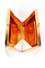 Vintage Murray Kruger Two-Tone Leather Box Bag, Purse & Mirror Set top view of interior @recess la