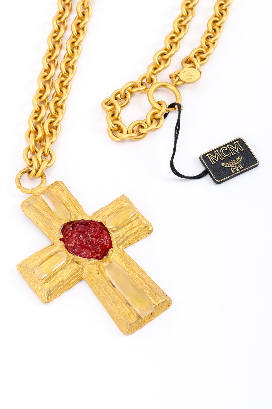 Long Raw Gem Cross Necklace by MCM with original tag @recessla