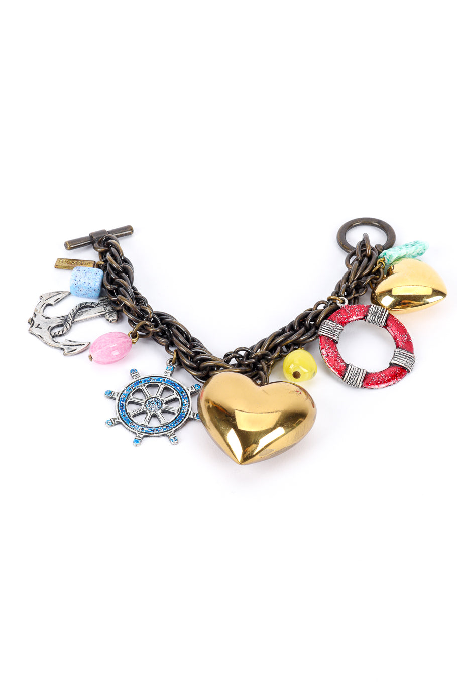 Vintage Nautical Heart Charm Bracelet front unclasped @recessla