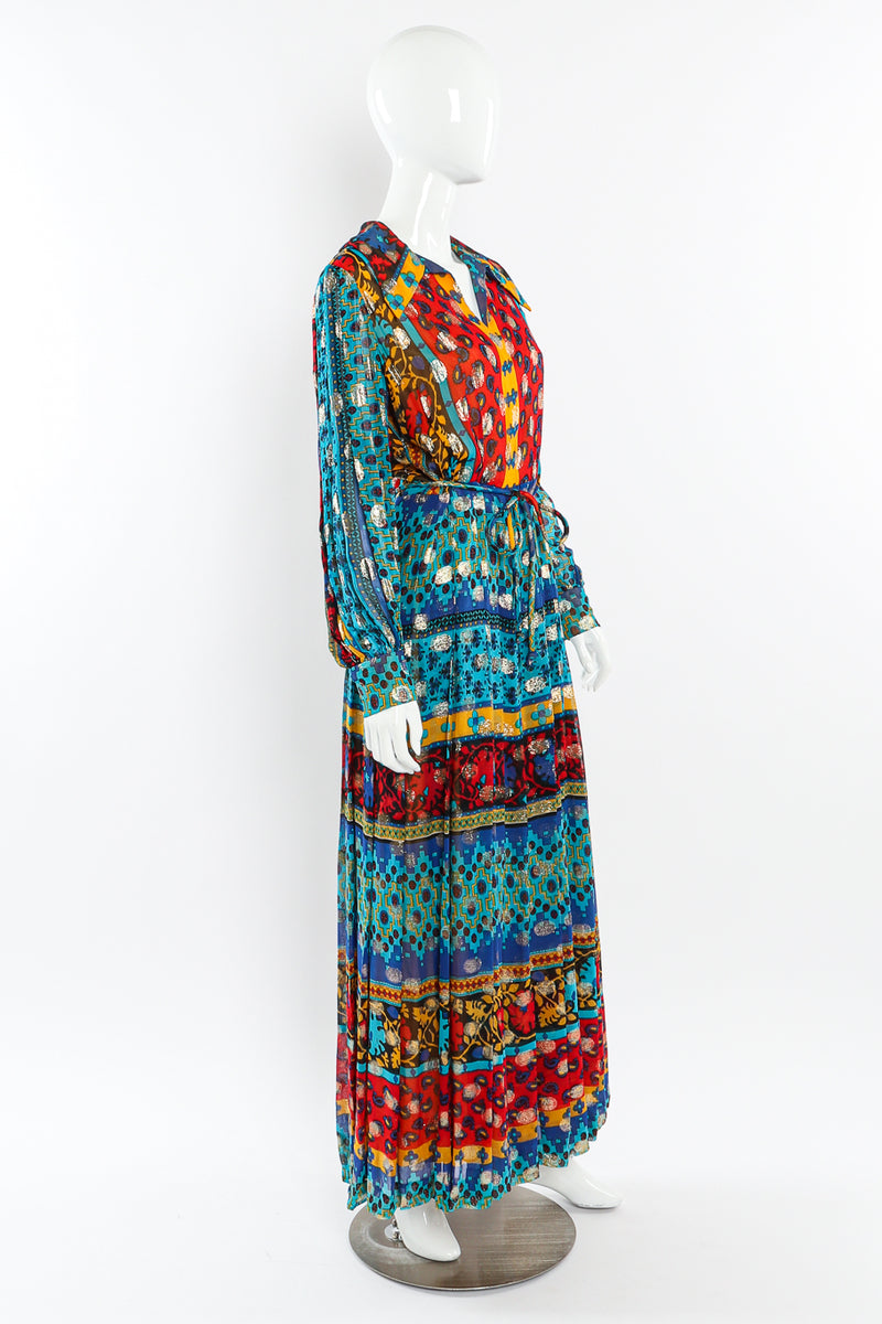 Vintage Malcolm Starr Paisley Print Hostess Dress side view on mannequin @Recessla