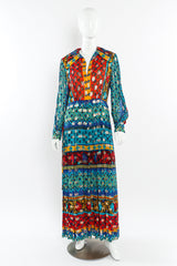 Vintage Malcolm Starr Paisley Print Hostess Dress front view on mannequin @Recessla