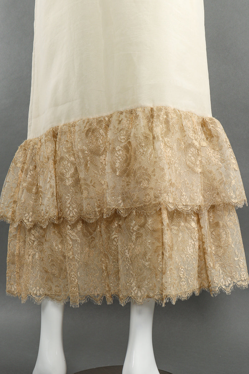 Vintage Mary McFadden Tiered Lace Mermaid Skirt view of ruffle hem on mannequin @Recessla