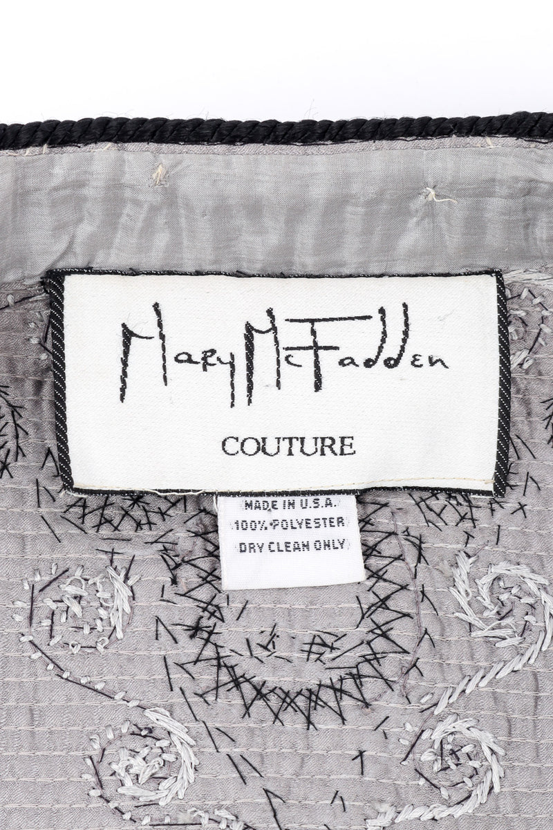 Vintage Mary McFadden Embroidered Quilt Duster signature label closeup @recessla