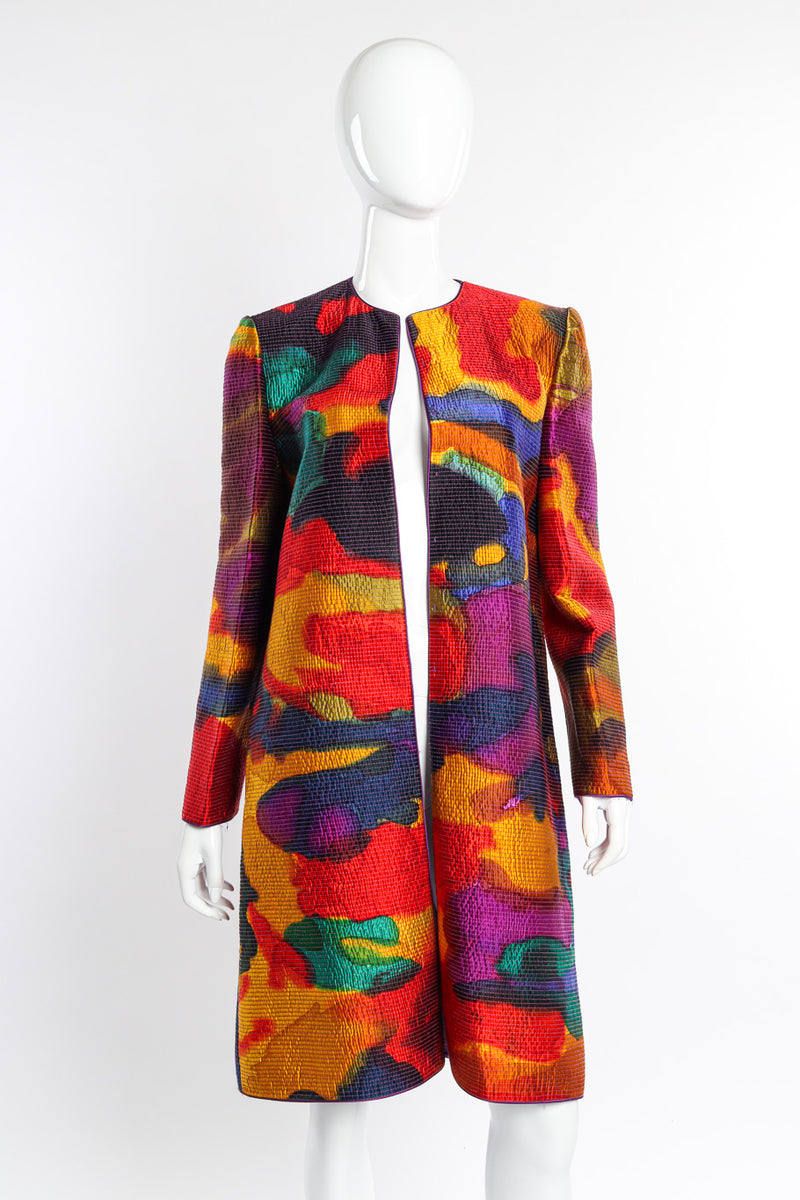 Vintage Mary McFadden Quilted Silk Splotch Jacket front open on mannequin @recessla