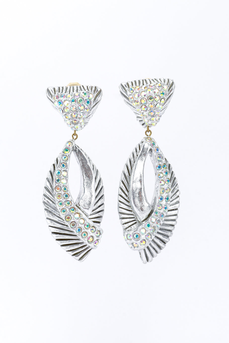 Vintage Ribbed Rhinestone Teardrop Earrings front @RECESS LA