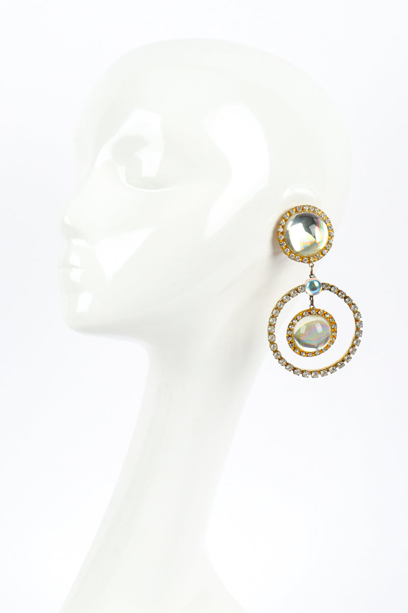 Vintage Pool of Light Rhinestone Hoop Drop Earrings on mannequin @recess la