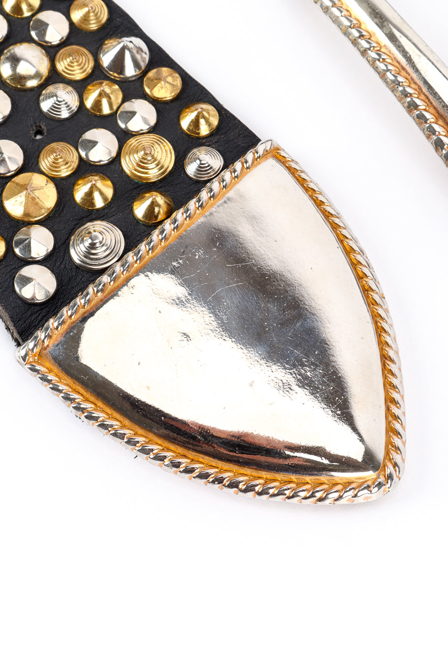 Vintage Michael Morrison MX Wide Studded Belt II end tip closeup with wear @recess la