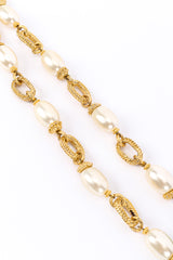 Vintage Monette of Paris Pearl & Glass Bead Necklace II chainlink and pearl closeup on a white backdrop @Recessla