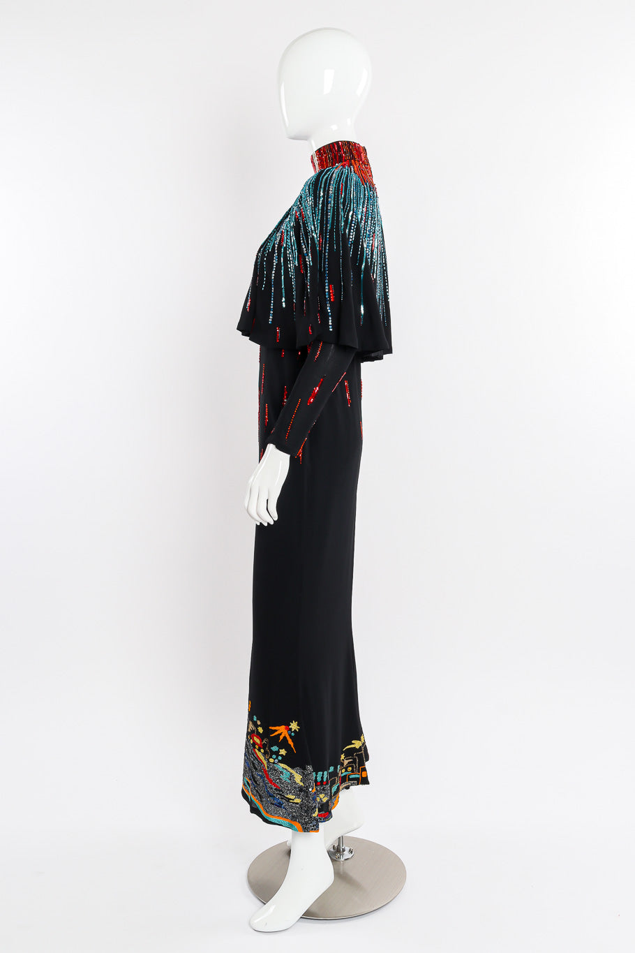 Vintage Sequin Dress and Shawl Set side view on mannequin @Recessla