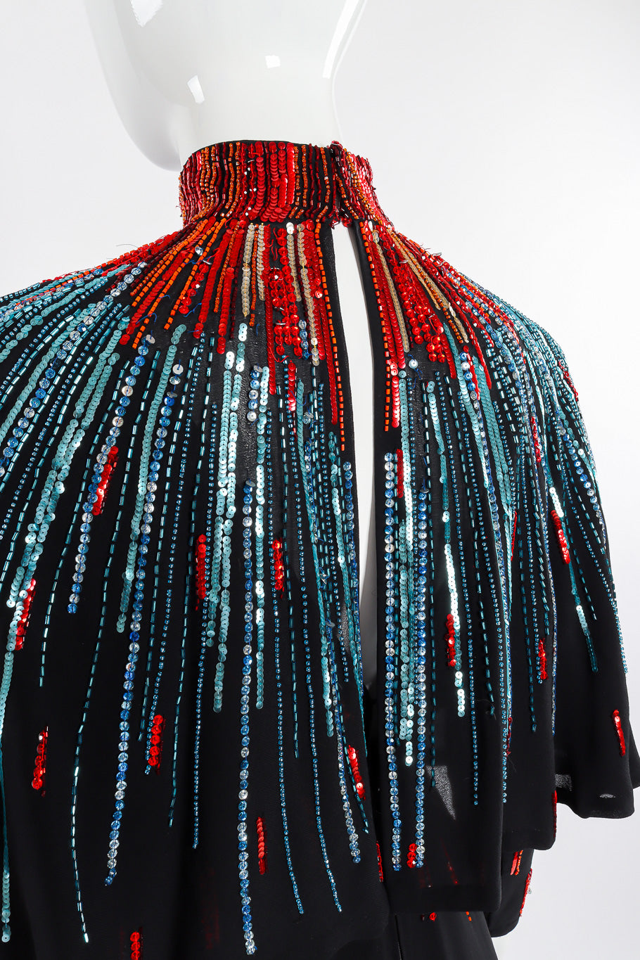 Vintage Sequin Dress and Shawl Set back view on mannequin shawl closeup @Recessla