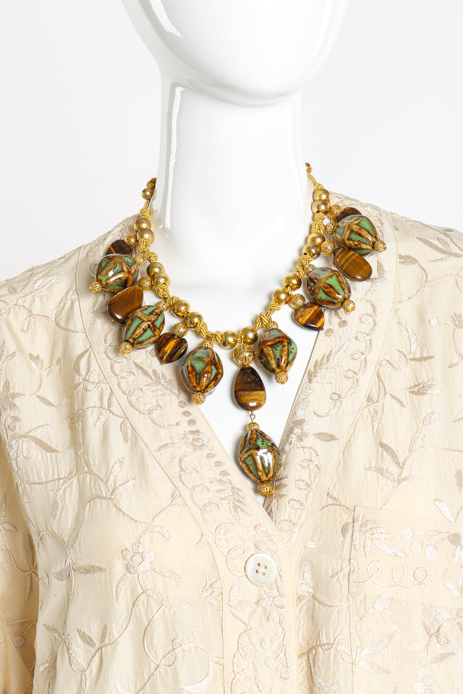 Vintage Tiger's Eye Ceramic Rope Necklace on mannequin @recess la