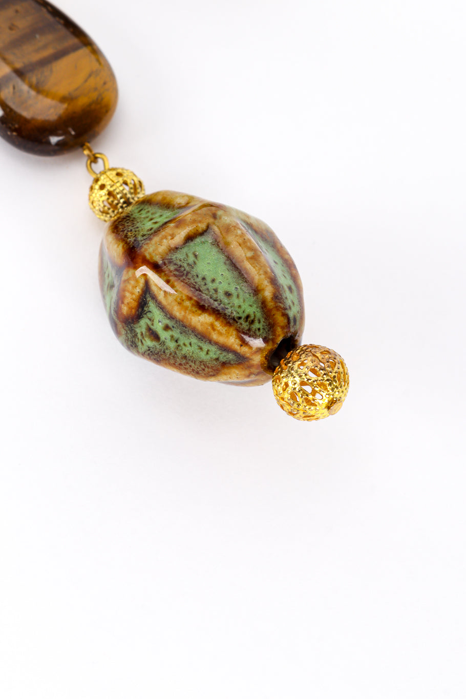 Vintage Tiger's Eye Ceramic Rope Necklace ceramic bead closeup @recess la