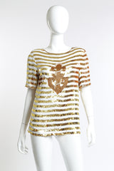 Vintage Neiman Marcus Striped Anchor Sequin Top front on mannequin @recess la