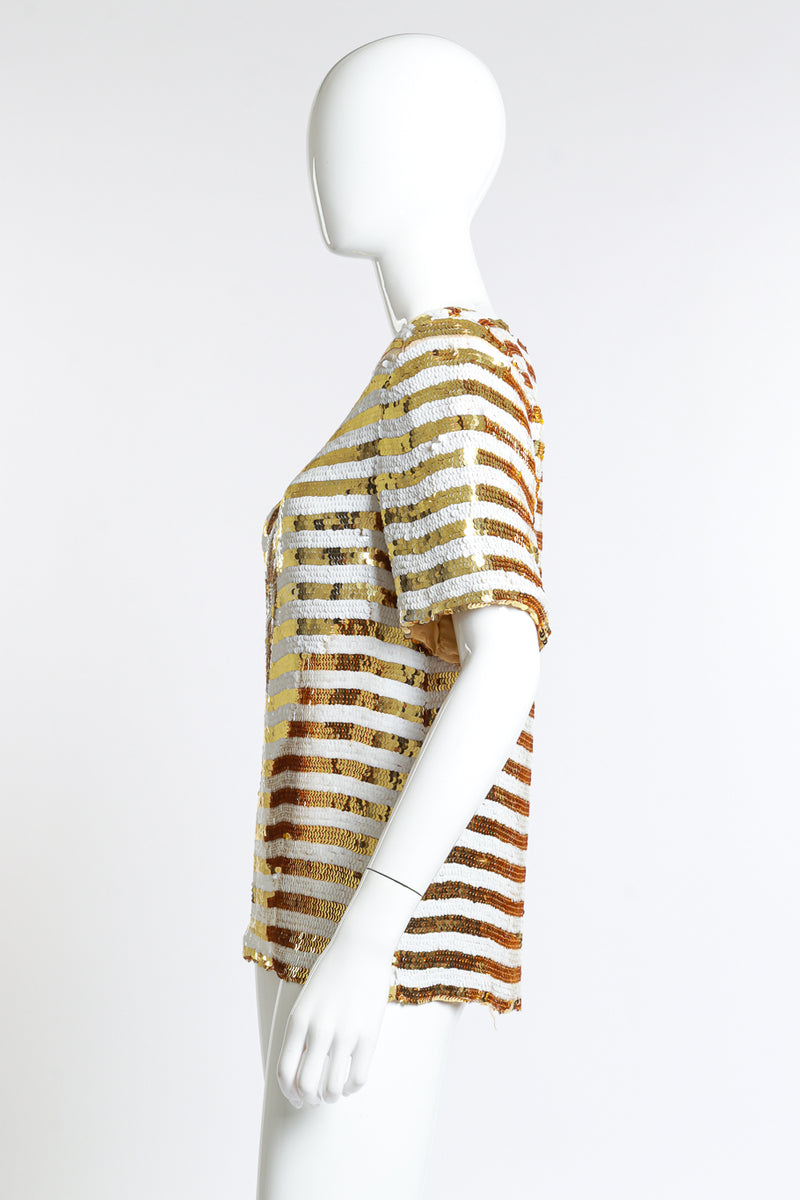 Vintage Neiman Marcus Striped Anchor Sequin Top side on mannequin @recess la